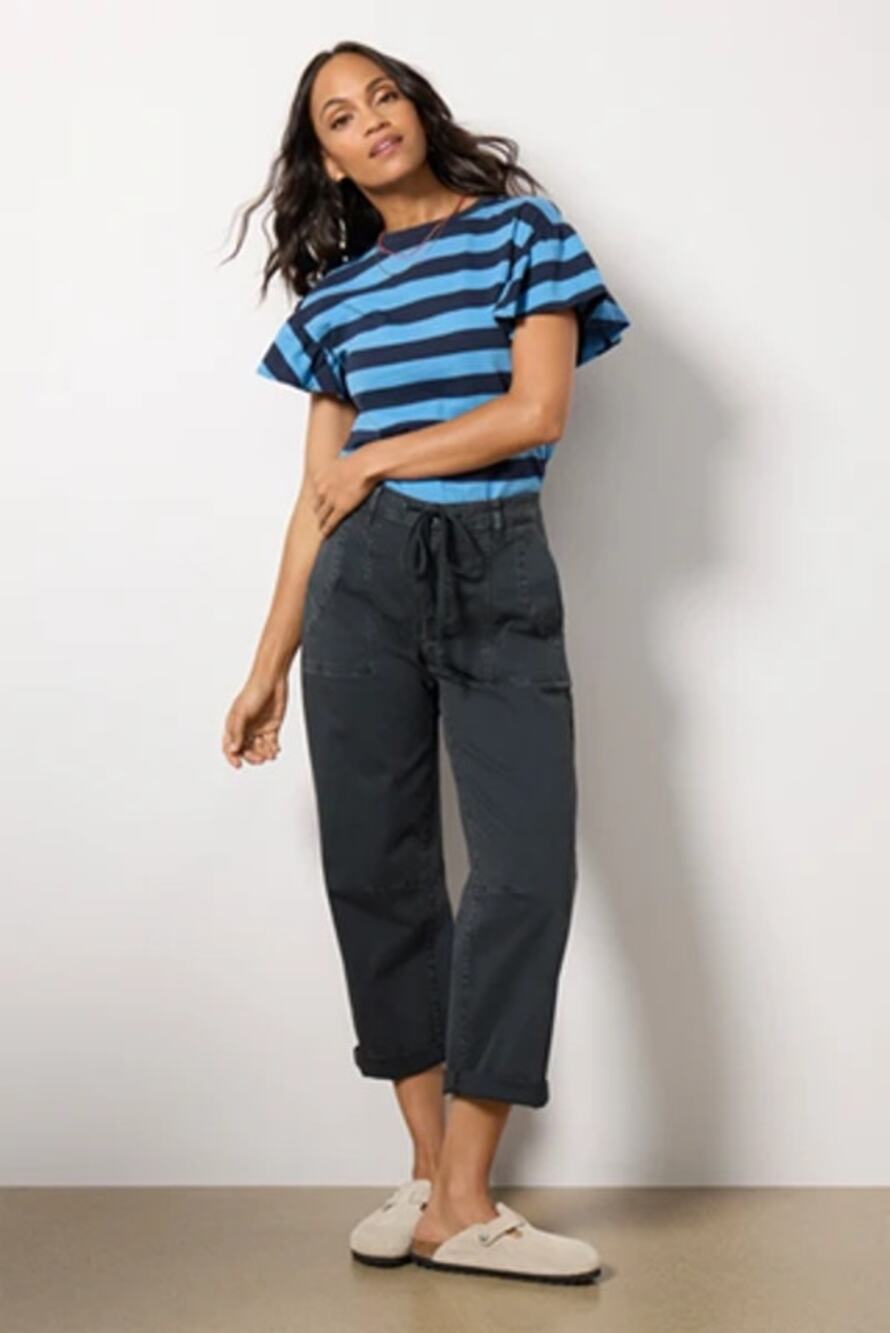 KUT From The Kloth Ashton With Tie Waist Barrel Cropped Pants Black 10